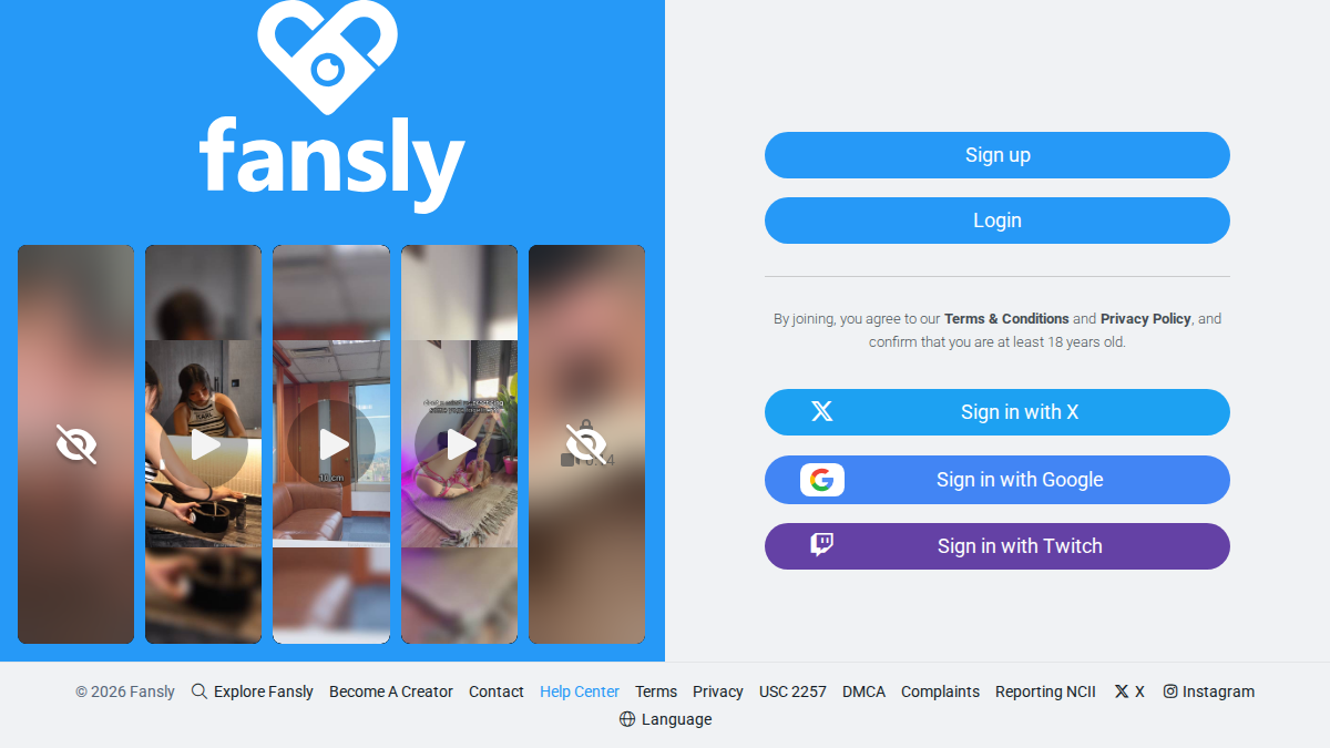 Fansly Vista previa del sitio web