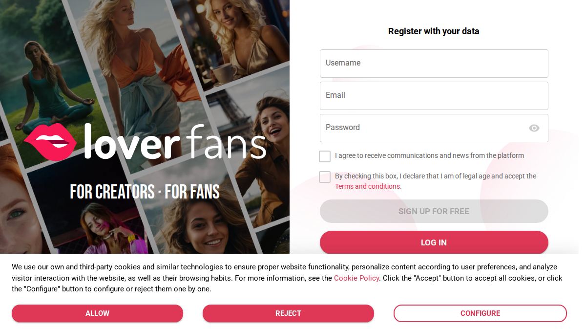 LoverFans Vista previa del sitio web