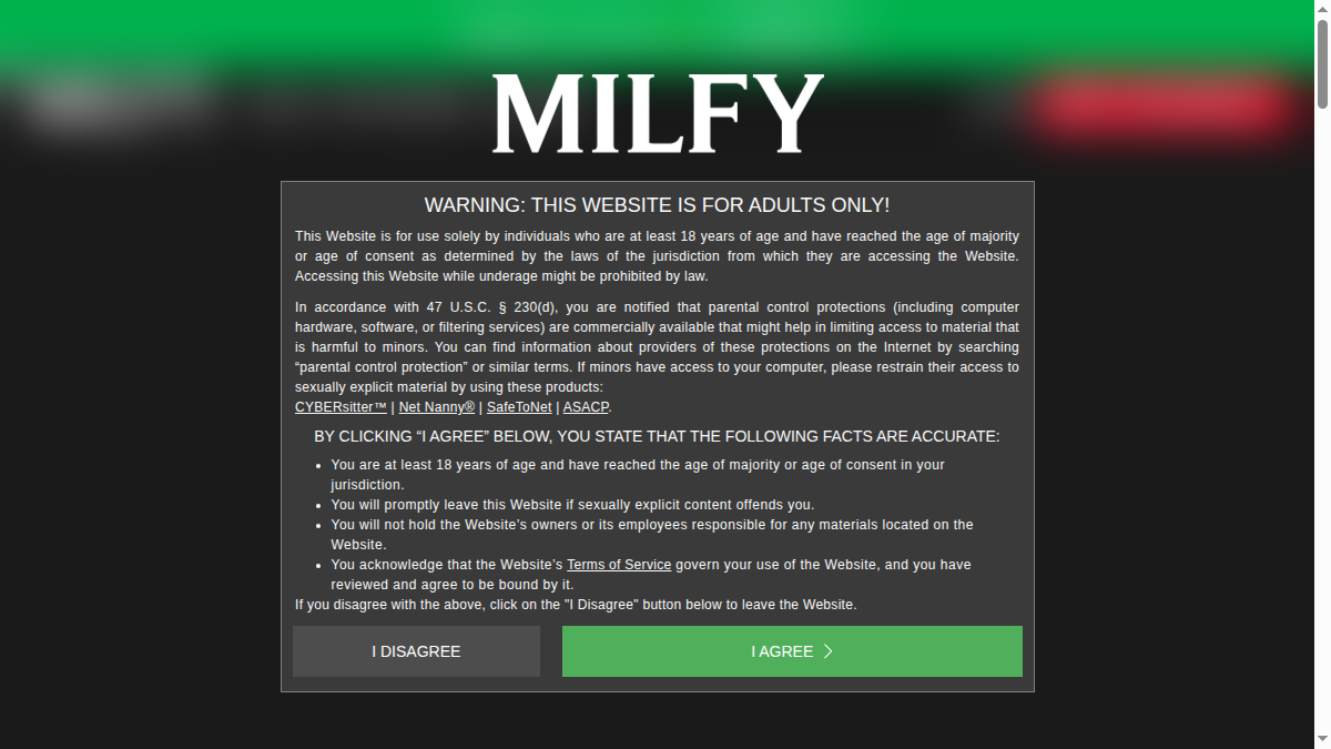 Milfy Vista previa del sitio web