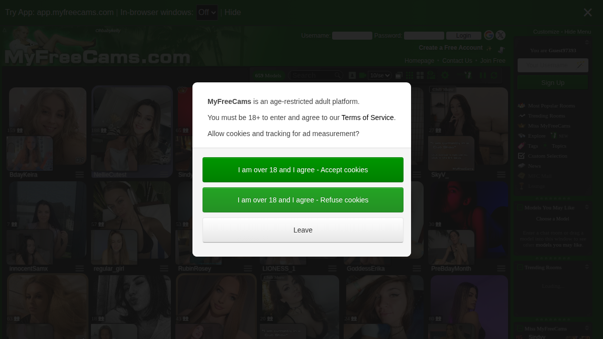 MyFreeCams Vista previa del sitio web