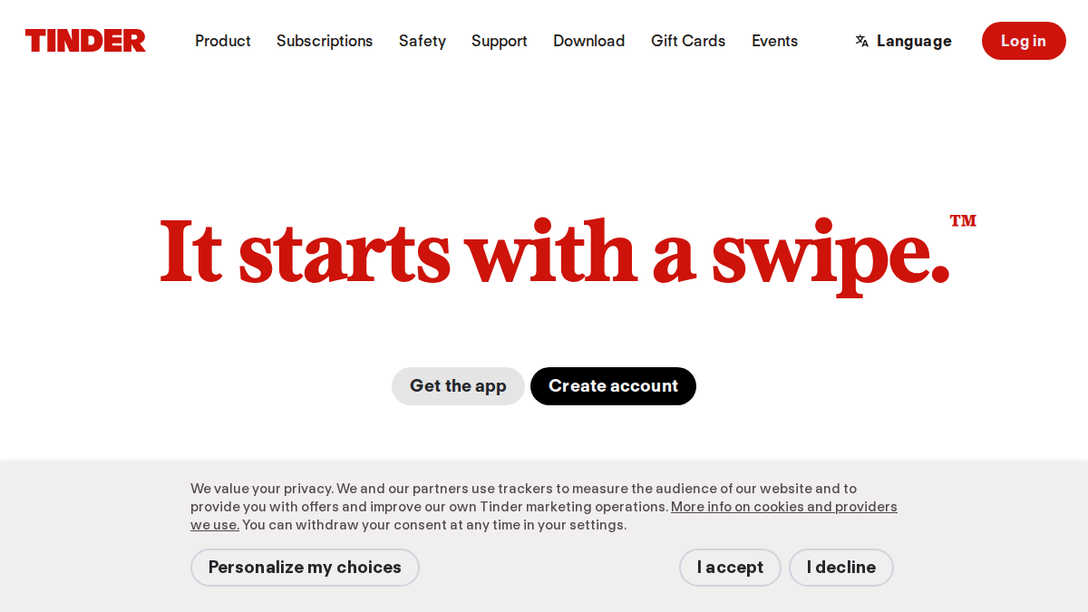 Tinder Vista previa del sitio web